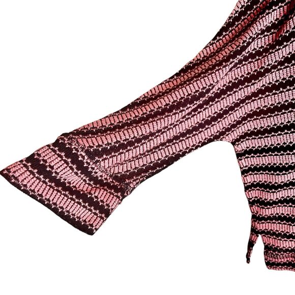 Skye's The Limit Pink Black Striped Top Sz L Lace Neck Loose Fit 3/4 Sleeves - Picture 3 of 6